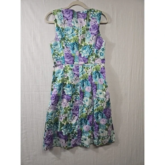 Talbots Garden Party Dress Women's 8P Floral Pleated Fit Flare Sleeveless Lined - Picture 6 of 9